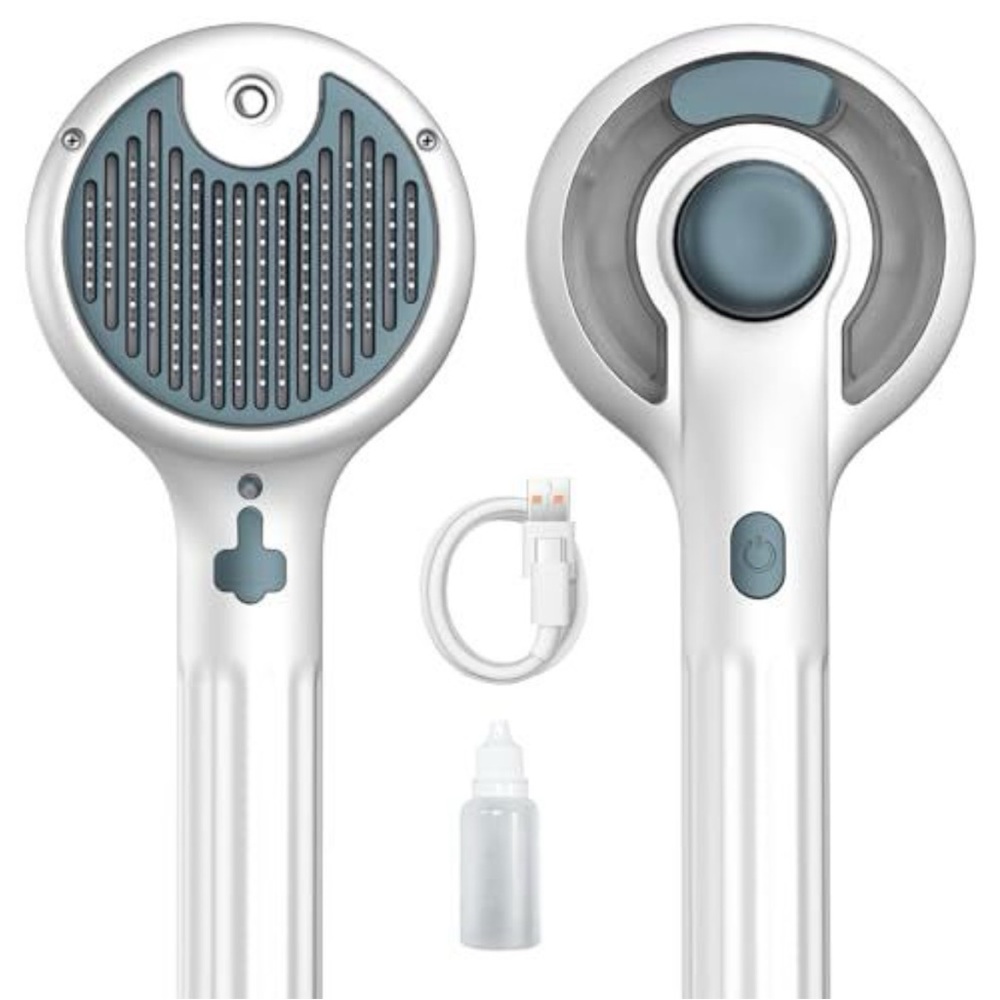 Gray Cat Steam Brush - 3-in-1 Self-Cleaning Pet Grooming Tool - Picture 2 of 3